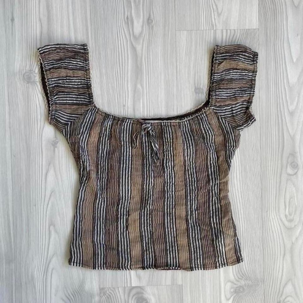 brown dainty micro mesh xanaka top